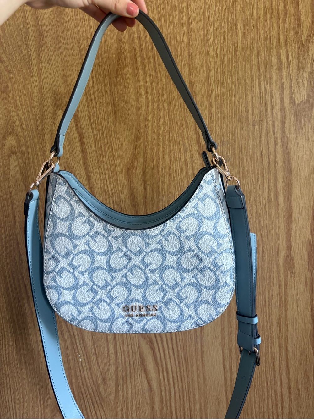 Guess Light Blue Signature Crescent Shoulder Bag